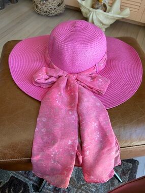 Simply Noelle Pink Wide-Brim Sun Hat with Scarf Tie